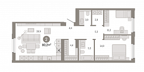 2-комнатная квартира 80 м2 ЖК «Город на озере»
