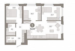 3-комнатная студия 71 м2 ЖК «Город на озере»