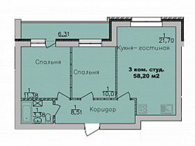 3-комнатная квартира 58,20 м2 ЖК «Дивногорский»