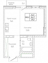 1-комнатная студия 37.2 м2 ЖК «Тихий»