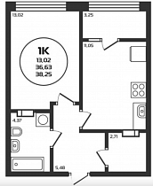 1-комнатная квартира 38,25 м2 ЖК «ГЕОМЕТРИЯ»