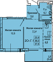 2-комнатная студия 37 м2 ЖК «LUNA»