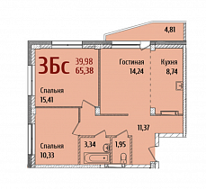 3-комнатная квартира 65,38 м2 ЖК «RED FOX»