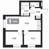 3-комнатная квартира 47.89 м2 ЖК Квартал «Аэрон»