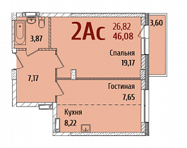 2-комнатная квартира 46,08 м2 ЖК «RED FOX»