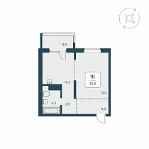 1-комнатная квартира 39.8 м2 ЖК Эко-квартал «на Кедровой»
