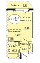 1-комнатная студия 28.41 м2 ЖК «Комета-Октябрьский»