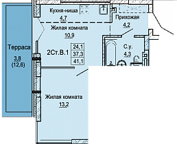 2-комнатная студия 41 м2 ЖК «LUNA»