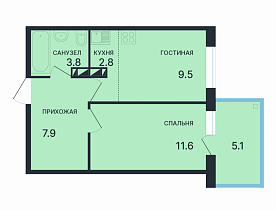 2-комнатная студия 37,13 м2 ЖК «Никольский парк»