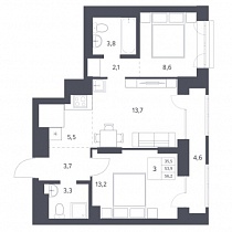 3-комнатная квартира 53.9 м2 ЖК «Новаторы»