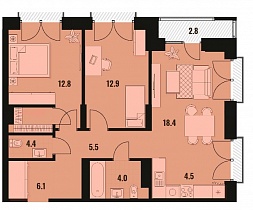 3-комнатная квартира 70.4 м2 ЖК «Академия»
