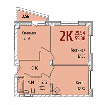 2-комнатная квартира 55,38 м2 ЖК «RED FOX»
