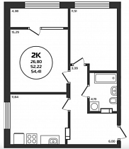 2-комнатная квартира 54,41 м2 ЖК «ГЕОМЕТРИЯ»