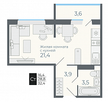 1-комнатная студия 32,4 м2 ЖК «Околица»