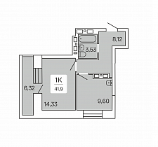 1-комнатная квартира 41.9 м2 ЖК «Сакура-парк»