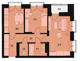 2-комнатная квартира 57.6 м2 ЖК «Академия»