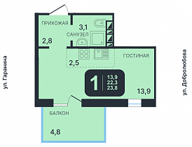 1-комнатная студия 23,8 м2 ЖК «Никольский парк»