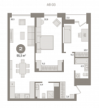2-комнатная квартира 91,5 м2 ЖК «Авиатор»