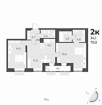 2-комнатная квартира 70 м2 ЖК «Дежнев»