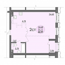 1-комнатная квартира 53.97 м2 ЖК «Richmond Residence»
