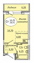 1-комнатная студия 28.41 м2 ЖК «Комета-Октябрьский»