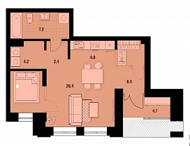 1-комнатная квартира 55.6 м2 ЖК «Академия»