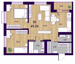 3-комнатная квартира 65.34 м2 ЖК «Оптимисты»