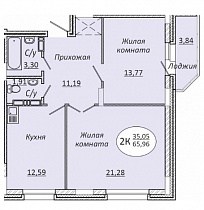 2-комнатная квартира 65.96 м2 ЖК «Комета-Октябрьский»