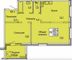2-комнатная квартира 58,6 м2 «Новый Горизонт» 